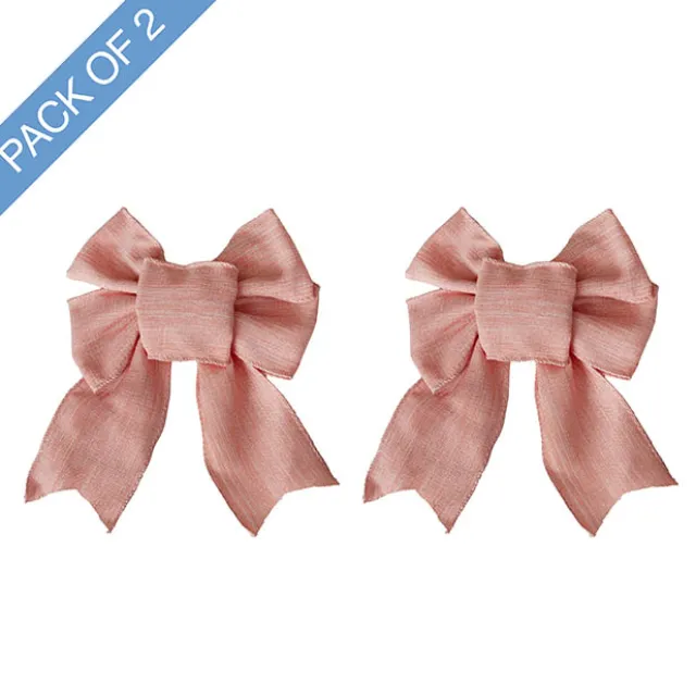 Pre-Made Bow Rustic Linen 4 Loops Country Pink Pk2 (15x21cm)