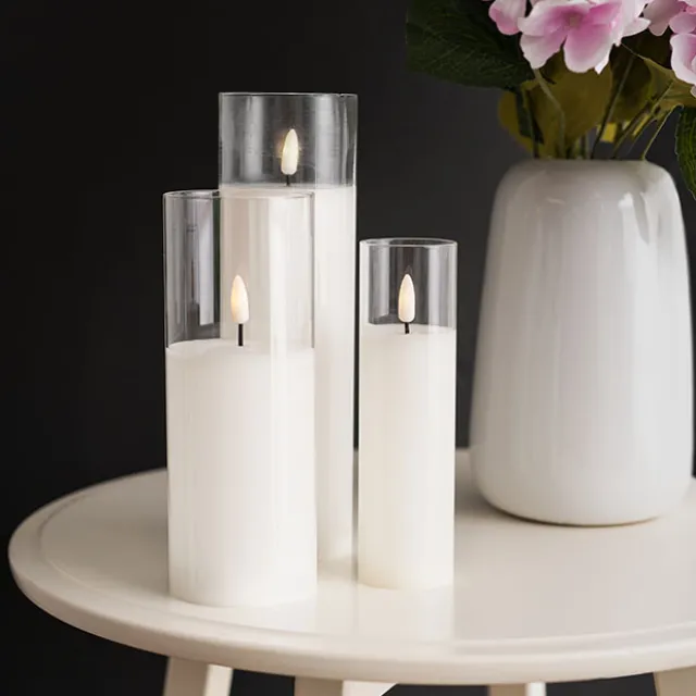 LED Glass Trueflame Flickering Event Pillar Candle 7.5x25cmH