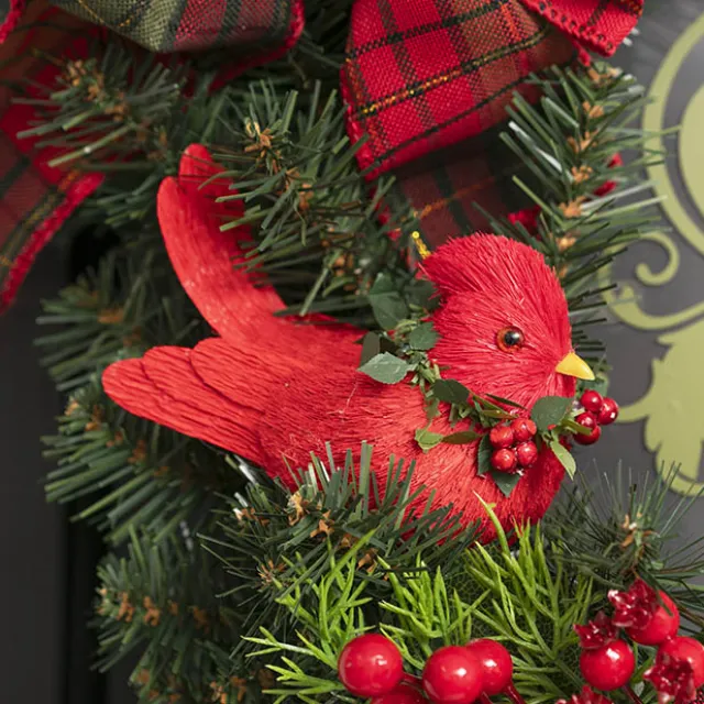 Festive Bird Clips w Wreath Pack 3 Red (11.5x6.5x7cmH)