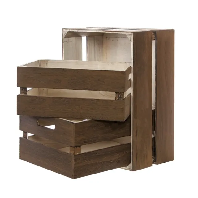 Wooden Crate Storage Box Set 3 Brown (41x31x19cmH)