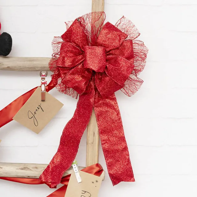 Pre-Made Bow Christmas Ribbon PomPom Red (26Wx46Lcm)