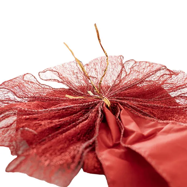 Pre-Made Bow Christmas Ribbon PomPom Red (26Wx46Lcm)