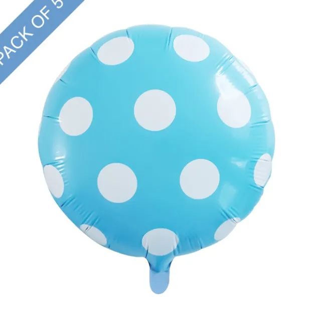 Foil Balloon 18" (45cmD) Pack 5 Round Large Dot Baby Blue