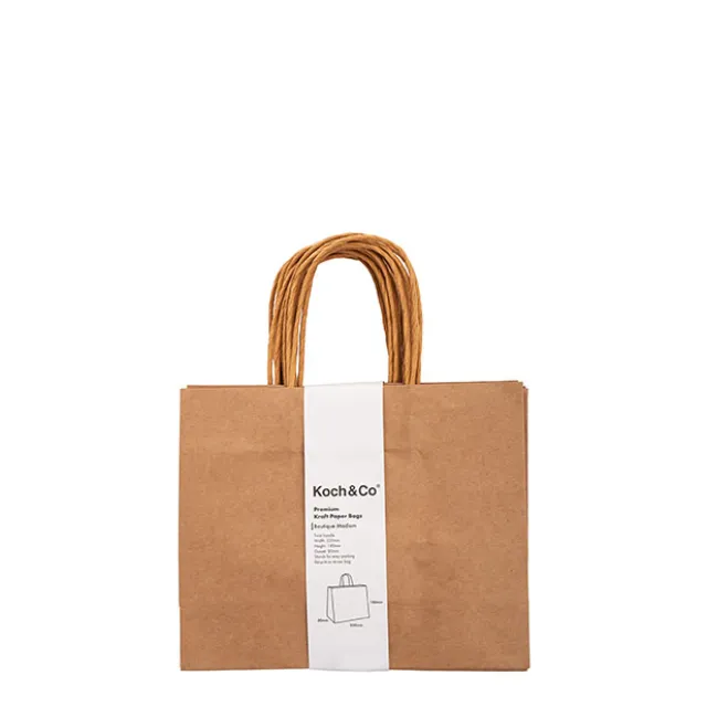Kraft Paper Bag Boutique Med Brown Pk10 (220Wx80Gx180mmH)