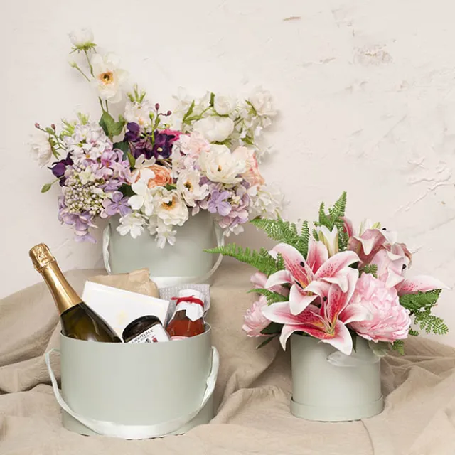 Flower Hat Box Grande Round Sage Green Set 3 (25Dx15cmH)