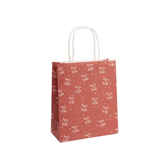 Kraft Paper Bag Small Merry Bright Red Pk10(180Wx85Gx215mmH)