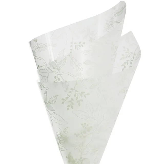 Cello Frosted Hand Drawn Leaves 40mic Green Pk100 (50x70cm)