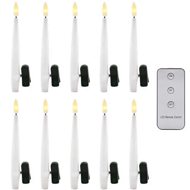 LED Taper Candle Clips w Remote Pack 10 White (1.5cmx16cmH)