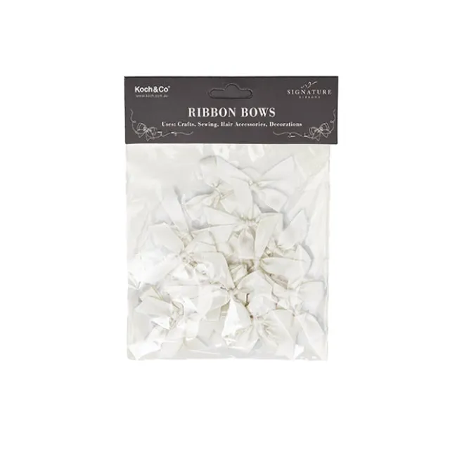 Pre-Made Ribbon Bow 10mm Satin White Pack 24 (3.5cm)