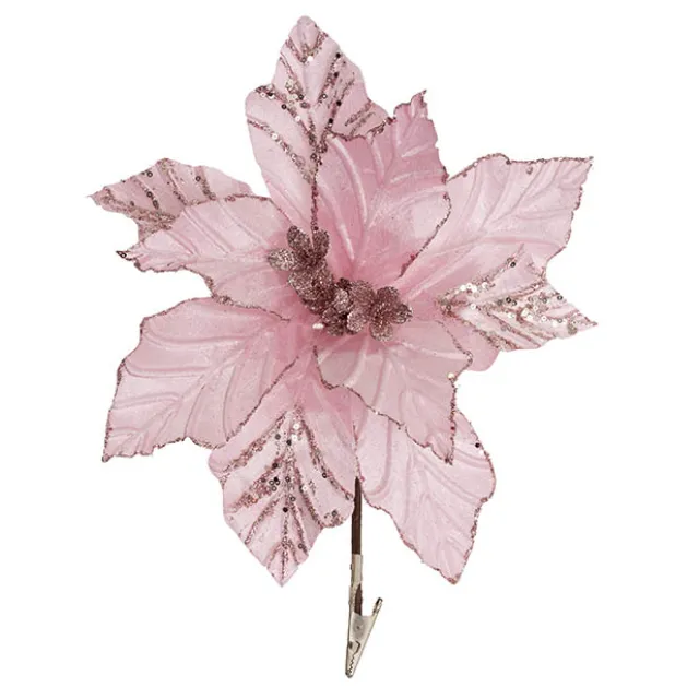Velvet Poinsettia Clips Pack 3 Pink (32cmDx10cmH)