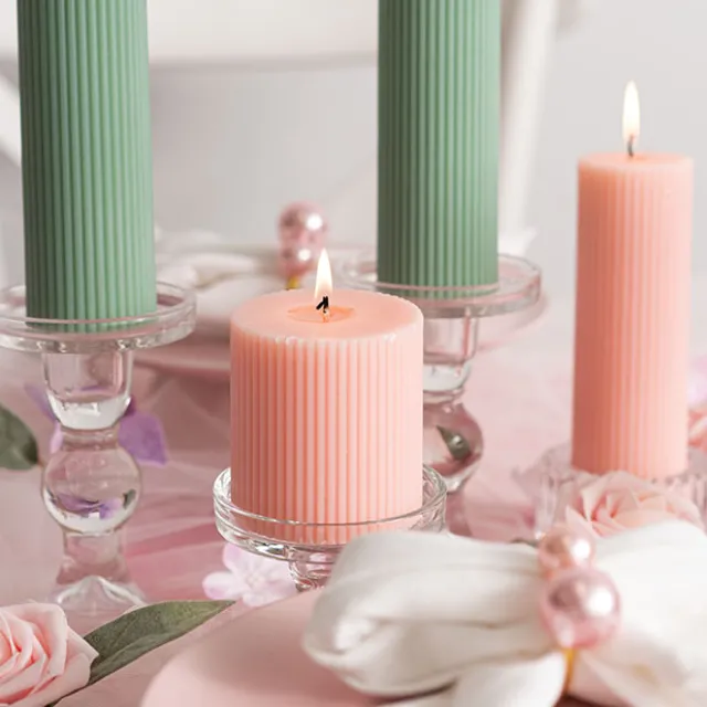 Roman Fluted Pillar Candle Pale Pink (7x10cmH)