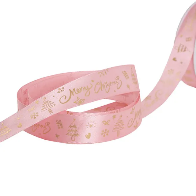 Ribbon Satin Merry Christmas Decorations Pink (25mmx20m)
