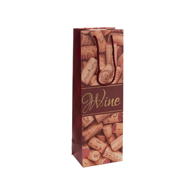 Wine Bag Single Bottle Pack 5 Wine Corks Red (12x9x36cmH)