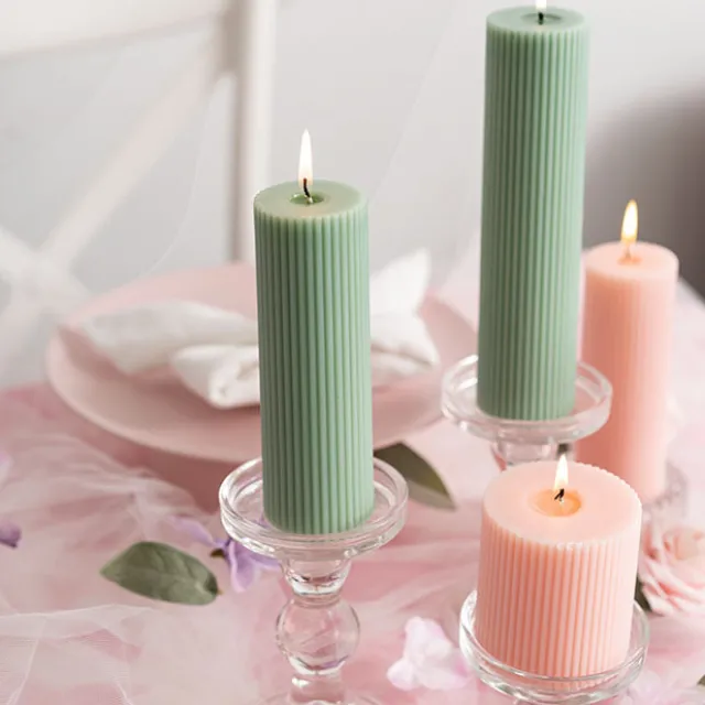 Roman Fluted Pillar Candle Pale Sage (5x15cmH)