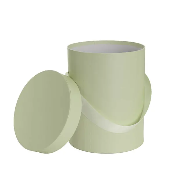 Flower Hat Box Tall Round Sage Green Set 3 (24.5Dx30cmH)
