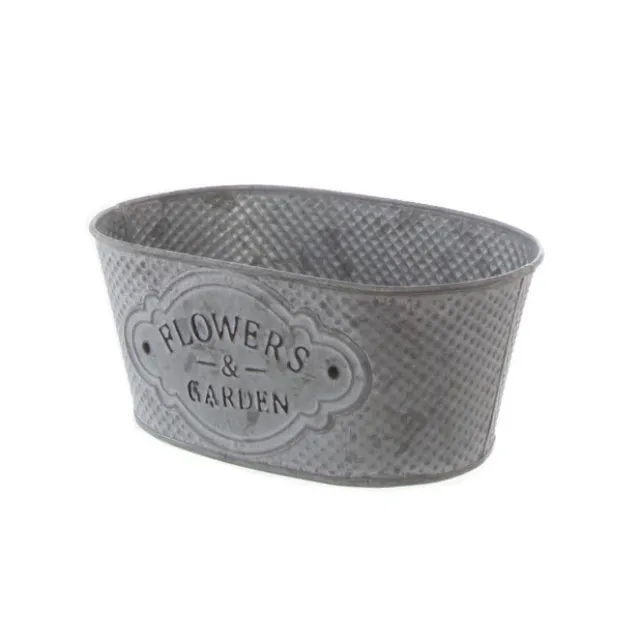 Tin Country Rustic Oval Pot Zinc (21.5x15.5x9.5cmH)