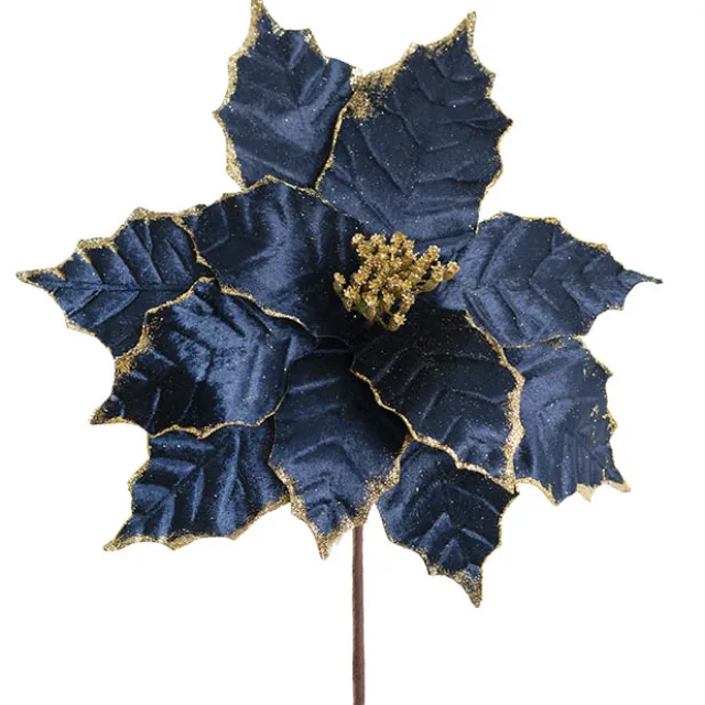 Large Poinsettia Pick Navy (40cmDx35cmH)