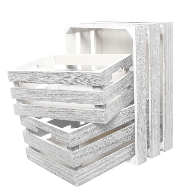 Wooden Crate Storage Box Set 3 Iron Grey (41x31x19cmH)