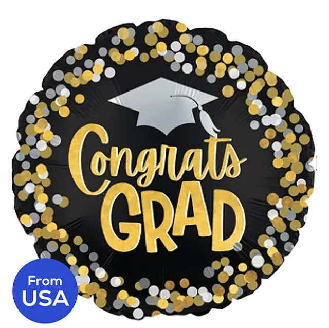 Foil Balloon 17" (42.5cm Dia) Congrats Grad Black