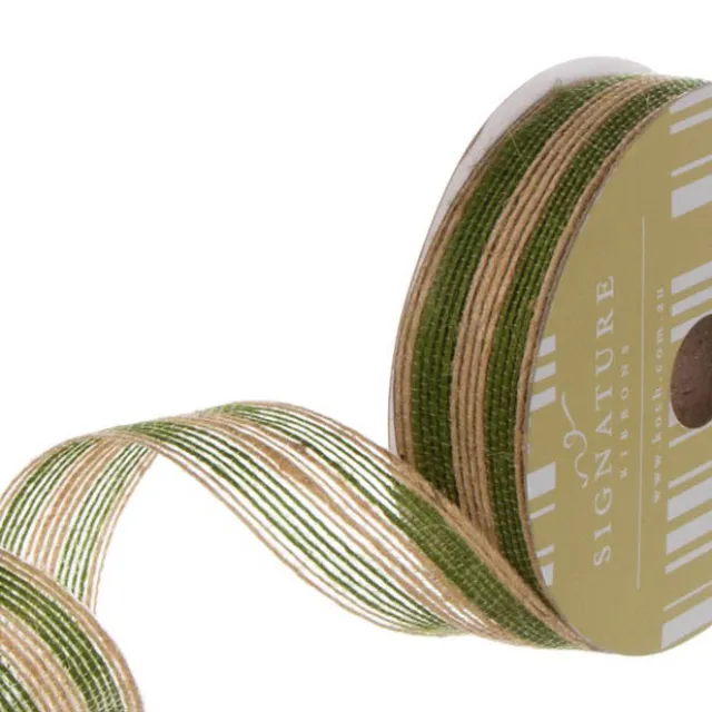 Natural Jute Fiber Ribbon Double Stripes Moss (25mmx10m)