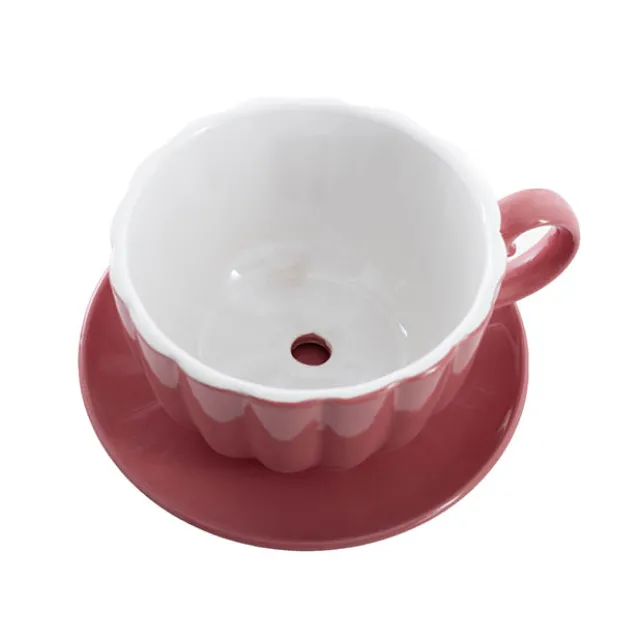Ceramic Tea Cup Pot Saucer Drainage Hole Pink (15TDx10cmH)