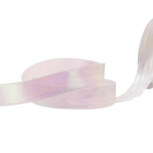 Ribbon Taffeta Iridescent Metallic White (25mmx25m)