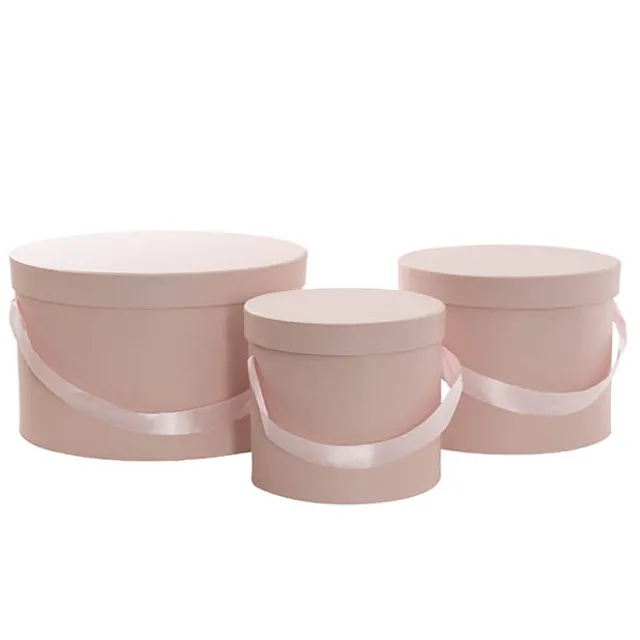 Flower Hat Box Grande Round Blush Pink Set 3 (25Dx15cmH)
