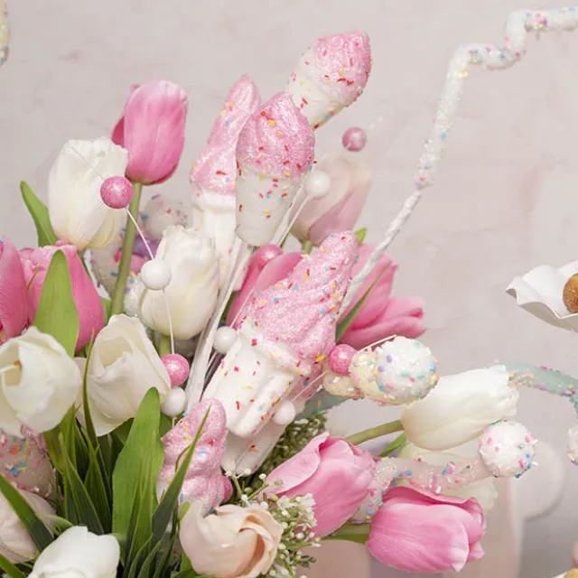 Icecream Cone Spray w Sprinkles Pink & White (50cmH)