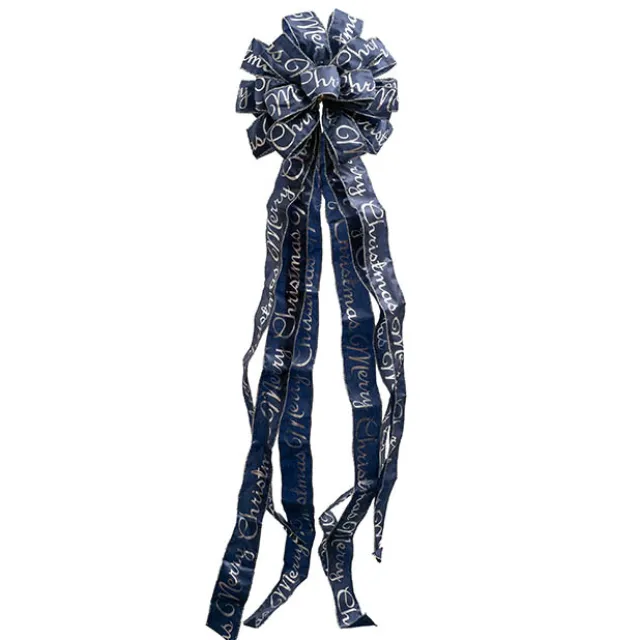 Pre-Made Bow Luxury Tree Topper Navy & Silver (33Wx113Lcm)