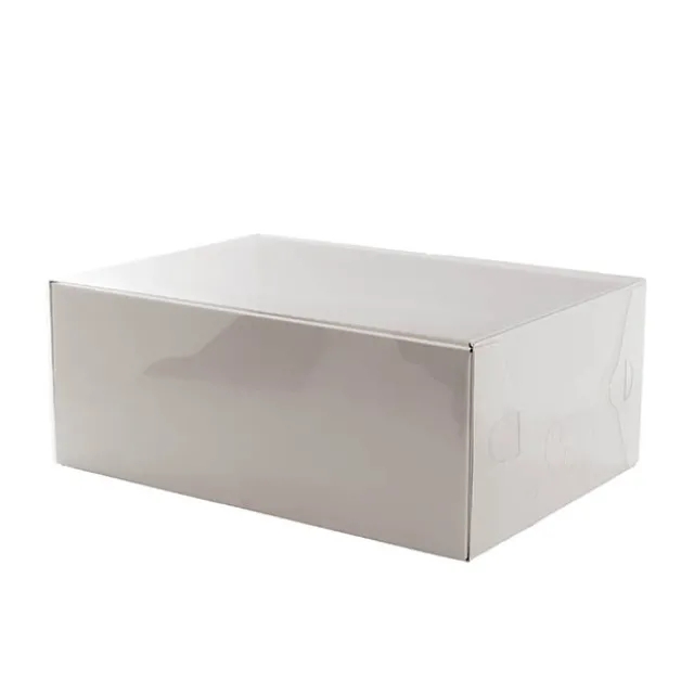 Gift Hamper Box with PVC Lid Rectangle White (30Lx20Wx12Hcm)