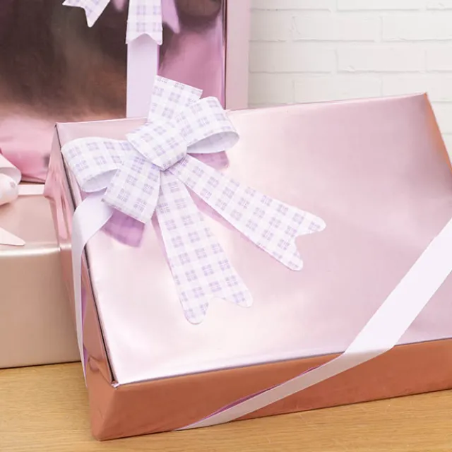 Pre-Made Bow Fabric Top Checkers Oh Lilac Pack 2 (14x19cm)