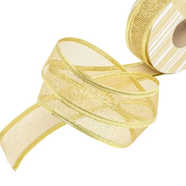 Ribbon Metallic Mesh Gold Wired Edge (40mmx10m)