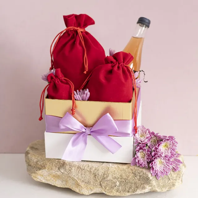 Velvet Gift Bag Medium Pack 6 Red (12.5x17cmH)