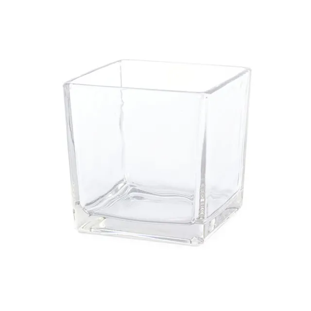 Pressed Glass Cube Vase Clear (15x15x15cmH)