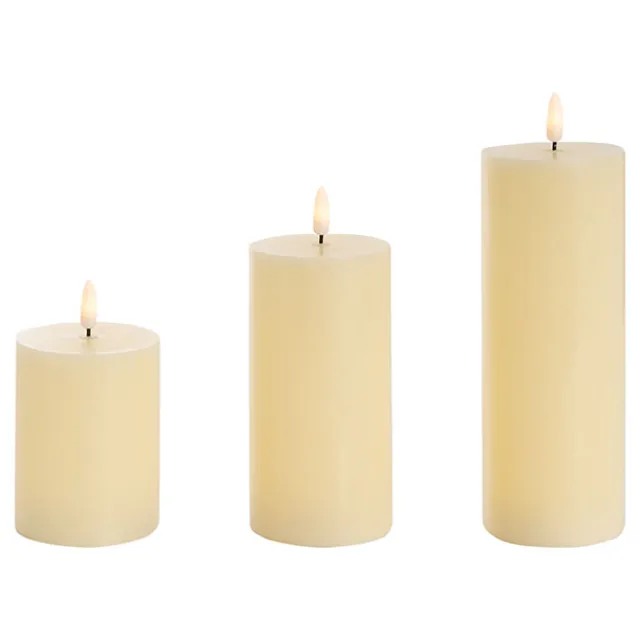 Wax LED Trueflame Pillar Candle Set 3 Cream (7.5X10/15/20cm)