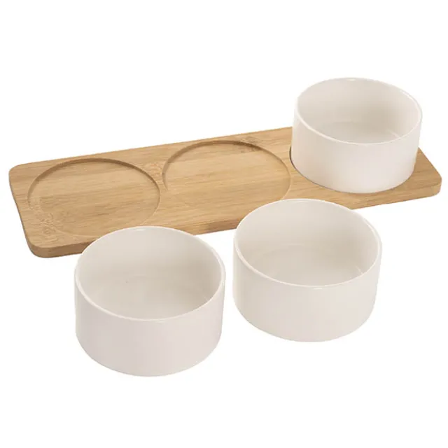 Round 3 Bowl Wooden Board Tapas Set White (36x12x6cm)