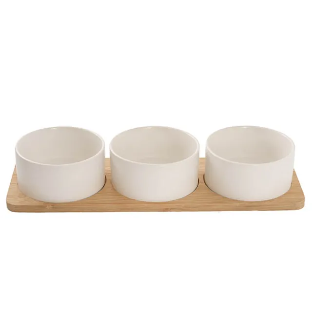 Round 3 Bowl Wooden Board Tapas Set White (36x12x6cm)