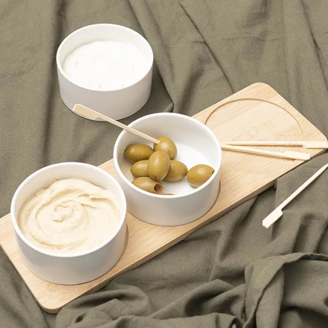 Round 3 Bowl Wooden Board Tapas Set White (36x12x6cm)