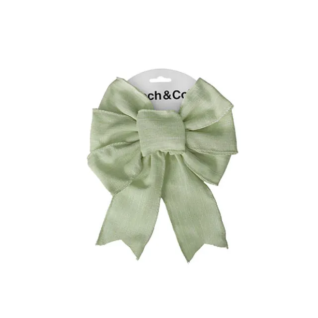 Pre-Made Bow Rustic Linen 6 Loops Sage Green (20x26cm)