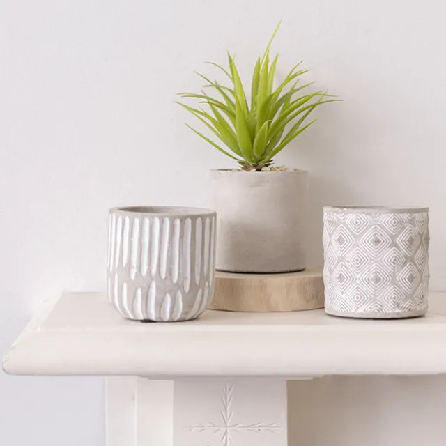 Cement A Linear Textured Cylinder Pot Grey (8x8x8cmH)
