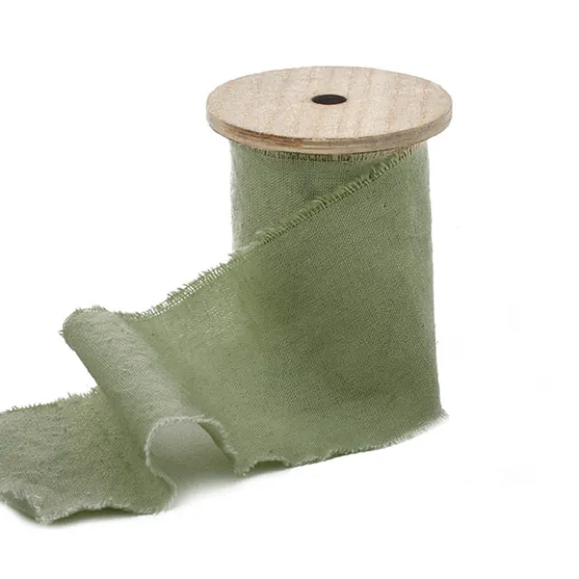 Ribbon with Wooden Spool Calico Moss (80mmx5m)