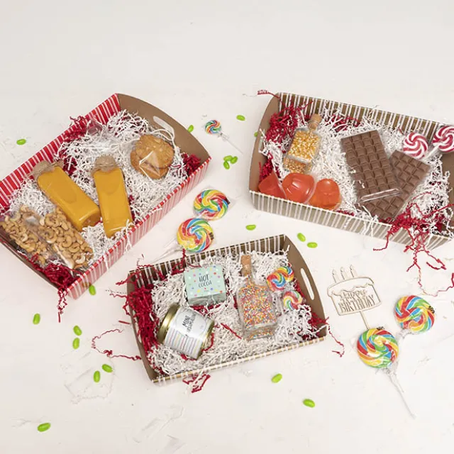 Hamper Tray Flat Pack Large Stripes Red Pack 2 (45x30x9cmH)