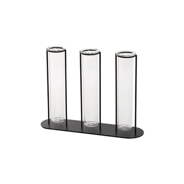 Glass Three Tube Bud Vase Metal Frame Black (23.6x17.5cmH)