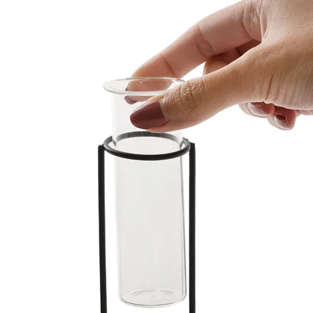 Glass Three Tube Bud Vase Metal Frame Black (23.6x17.5cmH)