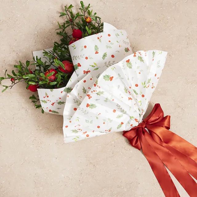 Cello Regal Christmas Holly 65mic White Pack 100 (50x70cm)