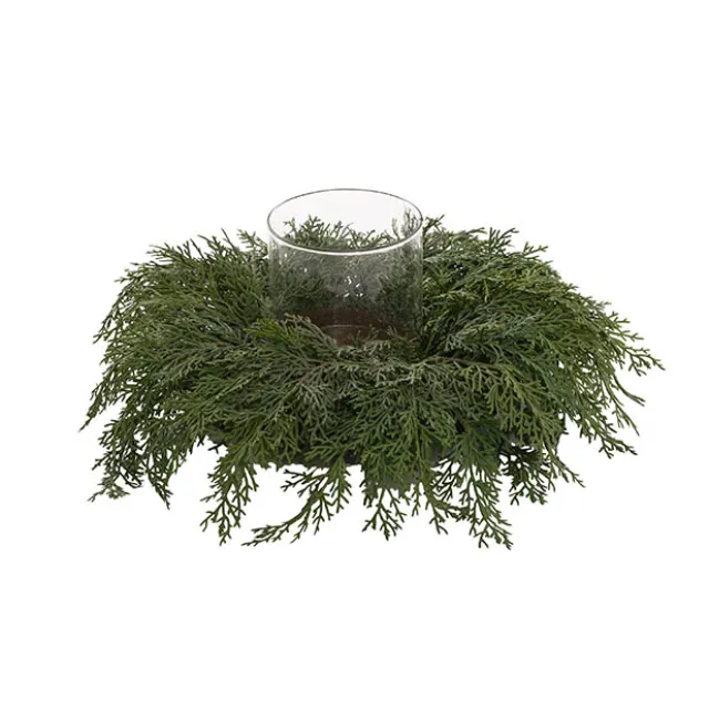 Cedar Pine Single Pillar Candle Holder Green (40x14cmH)