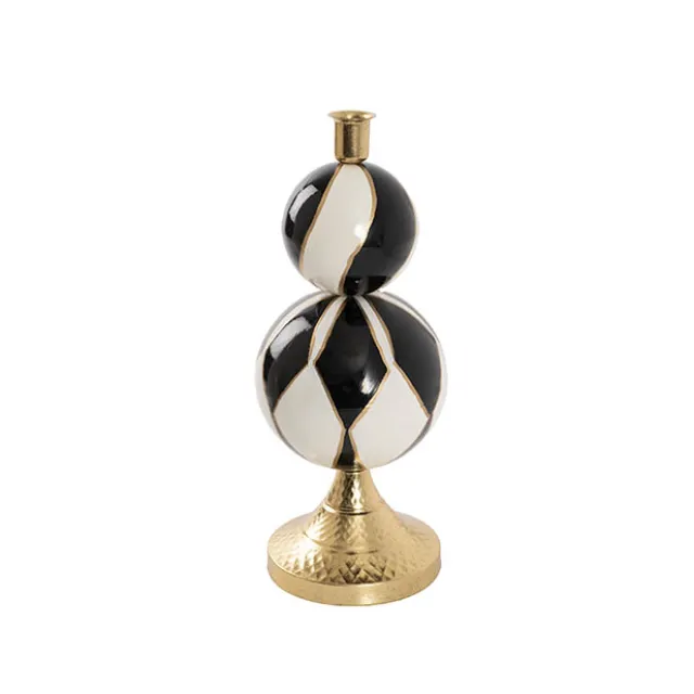 Bauble Design Taper Candle Holder Black & White (13x32cmH)