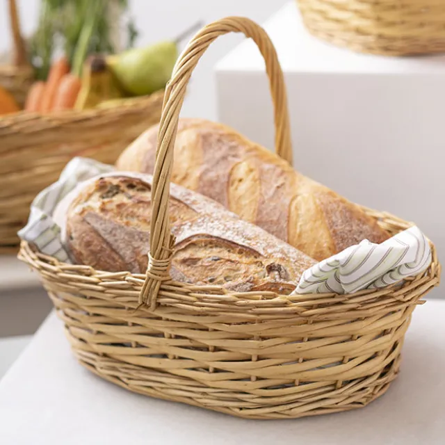 Willow Basket with Handle Oval Set of 3 Natural(33x28x13cmH)
