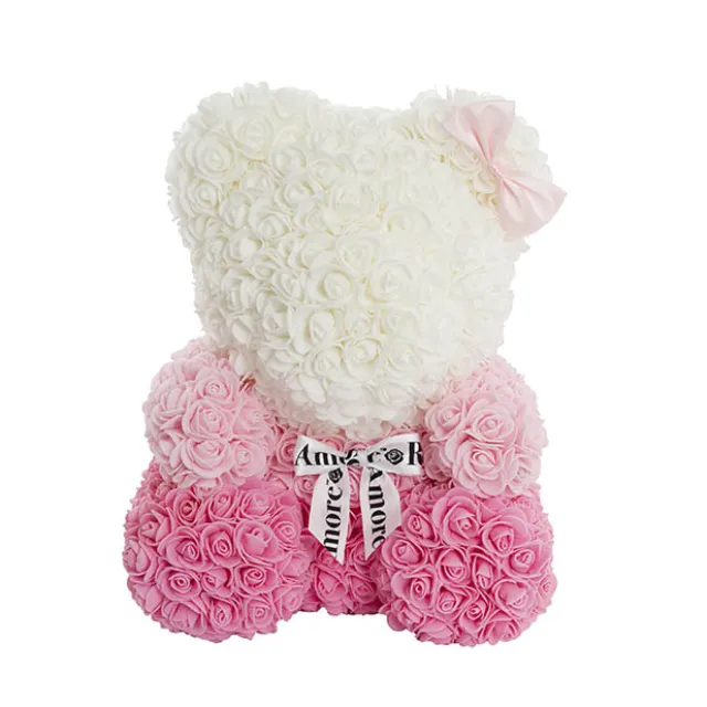 Amore Rose Bear Large w White Bow Gradation Pink (35cmH)