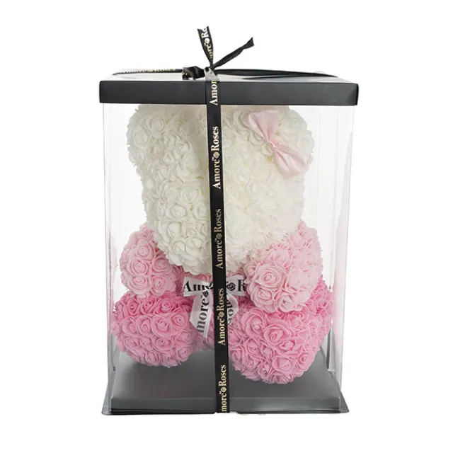 Amore Rose Bear Large w White Bow Gradation Pink (35cmH)